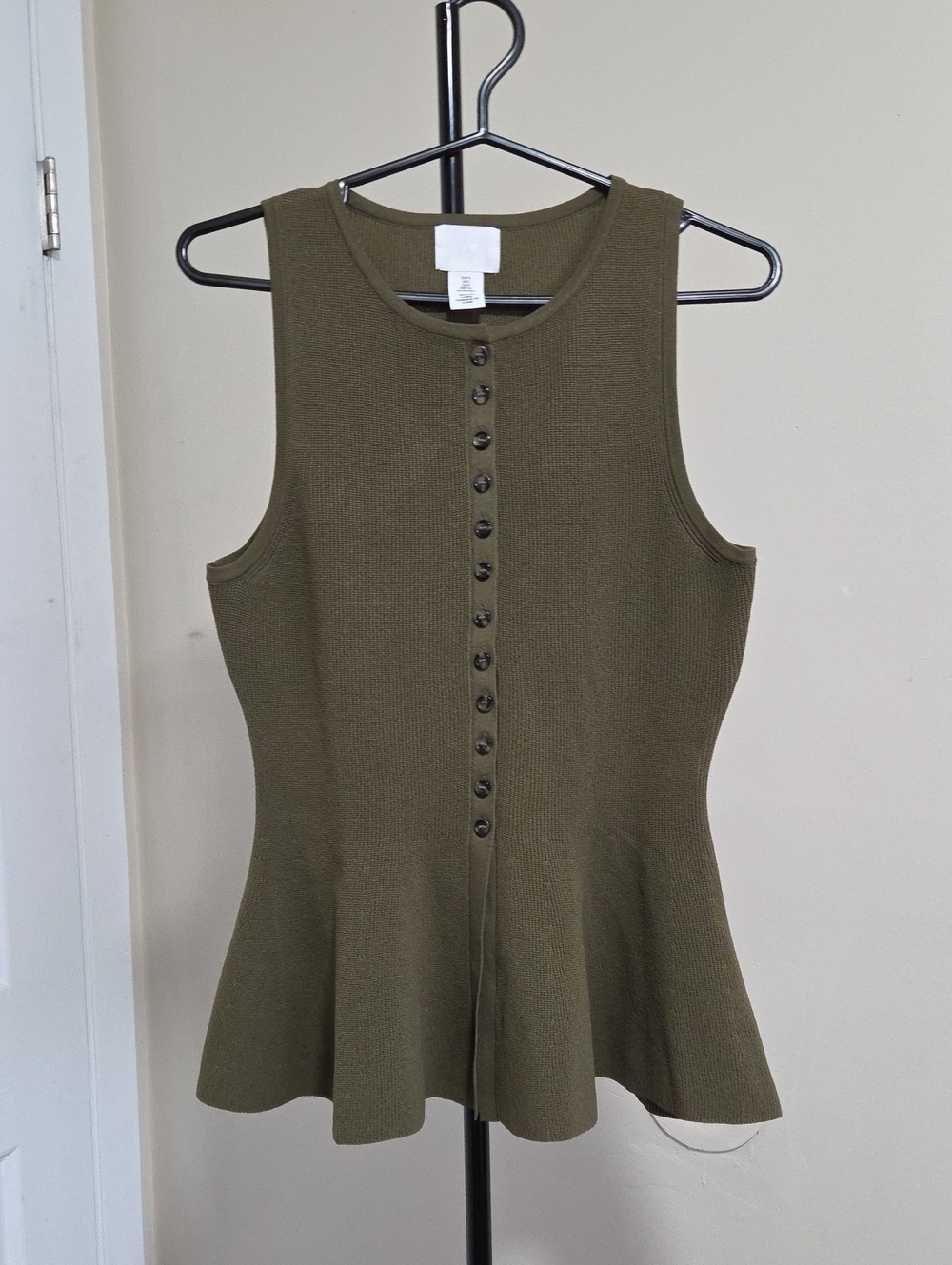 H&M Olive Green Ribbed Peplum Tank with Front Buttons